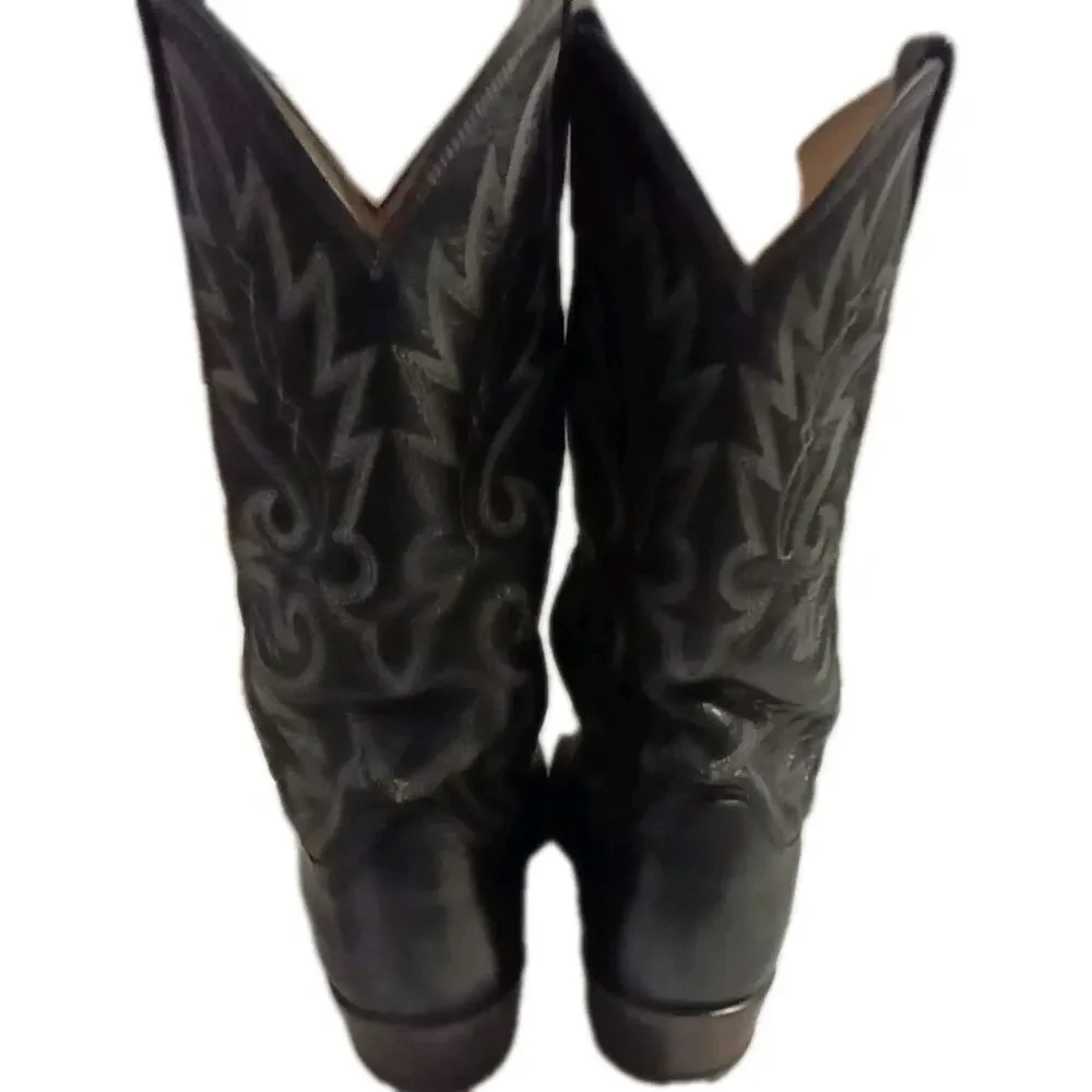 Vintage Dan Post Cowboy Boots Mens 8.5 EW Black Leather Western Cowboy 110J USA